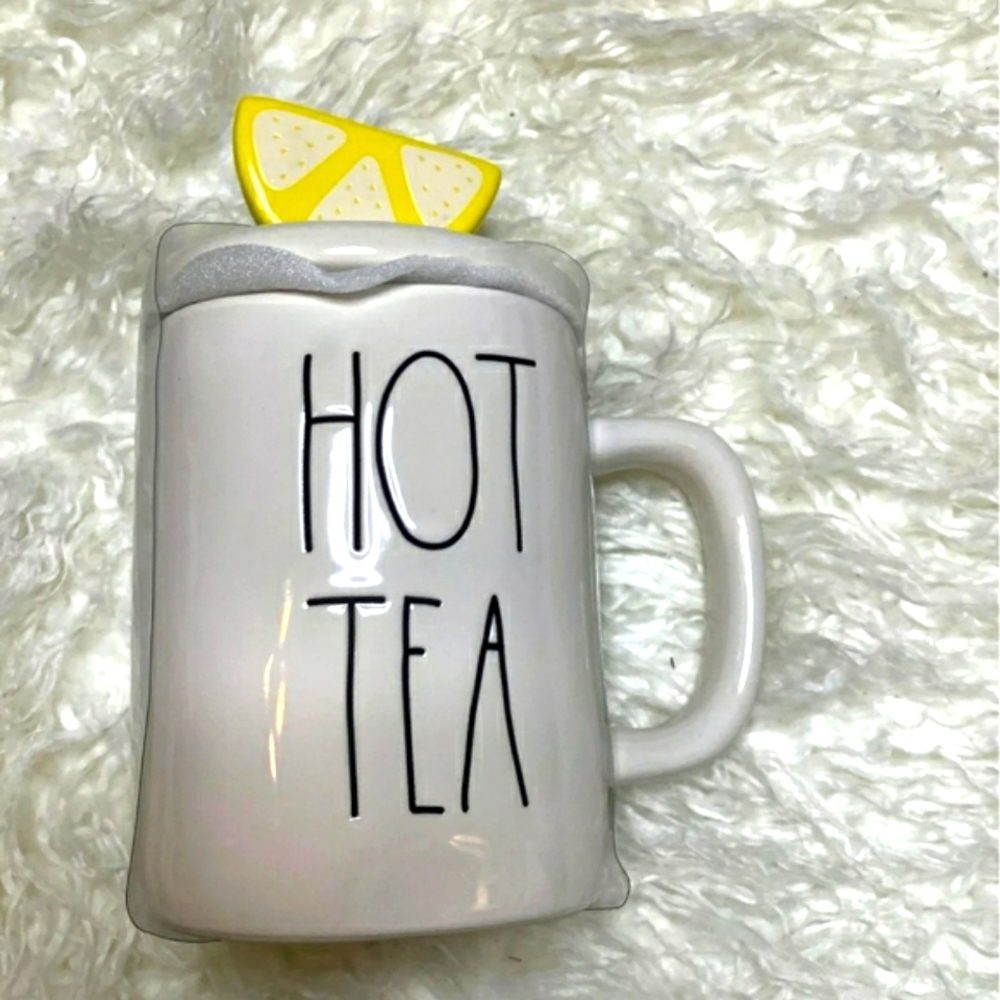 🆕️ Rae Dunn "HOT TEA" Coffee Cocoa Mug with Lemon Topper Lid